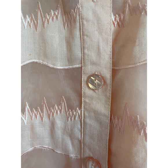 Harmony short sleeve linen button up shirt peach sheer collar art Size 18 - Picture 3 of 9